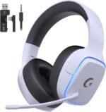 2.4GHz Wireless Gaming Headsets for PS5, PS4, PC, Switch - Bluetooth 5.3 Gaming Headphones with Noise Canceling Mic, 7.1 Surround Sound, 70H Battery, Blue Lighting - White - Image 2