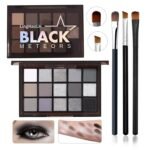 Black Grey Smoky Eyeshadow Palette,15 Colors Matte Shimmer Pigmented Eye Shadow Makeup Palette Set with 3 Eyeshadow Brushes,Glitter Eye Shadow Palette for Daily Halloween Goth Makeup(A) - Image 2