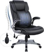 COLAMY High Back Executive Office Chair - Padded Leather Ergonomic Computer Desk Chair with Inflatable Lumbar Support & Flip-Up Arms, Adjustable Tilt Lock Swivel Task Chair for Home Office, Black - Image 2