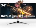 CRUA 34'' Gaming Monitor 165Hz/144Hz, UWQHD 3440x1440P IPS Ultrawide Screen Computer Monitors with Built-in Speakers, Supports FreeSync, 120% sRGB, PIP/PBP, HDMI2.0 & DP1.4, Wall Mount&Tilt Adjustable - Image 2