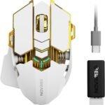 EWEADN G5 Wireless Gaming mouse, 12800 Adjustable DPI Ergonomic Mouse with 6 RGB Backlit Modes, Rapid Fire Key, 9 Programmable Macro Buttons, Rechargeable Bluetooth Mouse for PC/Mac/Laptop - White - Image 2