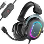FIFINE Gaming Headset for PC-Wired Headphones with Microphone-7.1 Surround Sound Computer USB Headset for Laptop, Streaming Headphones on PS4/PS5, with EQ Mode, RGB, Soft Ear Pads - AmpliGame H6 - Image 2