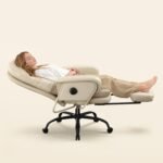 FLEXISPOT Luno 2-in-1 Chaise Lounge Chair Indoor with Wheels Footrest 90-165° Reclining Lumbar Support, Home Office Chairs for Living Room Bedroom Study Working Relaxing, Leather, Beige White, HC4 - Image 2