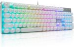 HUO JI E-Yooso Z-88 Wired Typewriter Style Mechanical Gaming Keyboard, Programmable RGB Backlit, Blue Switches - Clicky, USB-C Cable, Metal Panel, 104 Double-Shot Keycaps for PC, White - Image 2
