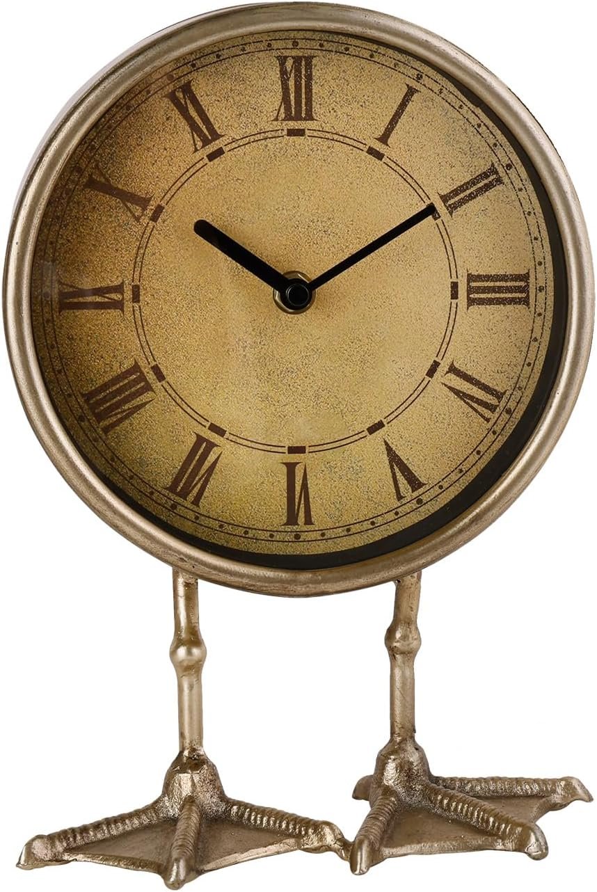 NIKKY HOME Vintage Gold Table Top Clock, Cute Duck Paw Silent Shelf Desk Clock Battery Operated Rustic Design, Home Decor for Living Room, Bedroom, Bedside - Image 2