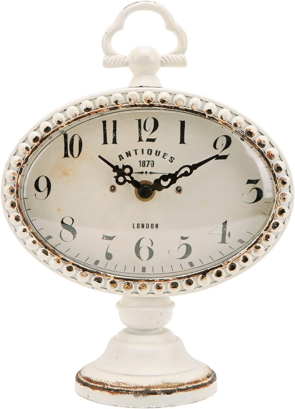 NIKKY HOME Vintage Table Clock with Beads, Silent Shelf Desk Top Clock Battery Operated Antique Design, Chic Home Decor for Fireplace Mantel, Desktop, Countertop, White - Image 2