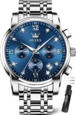 OLEVS Watches for Men with Date Luxury Big Face Waterproof Mens Wristwatch Analog Dress Two Tone Stainless Steel Man Watch Luminous Relojes De Hombre Calendar(Green/Blue/Black Dial - Image 2