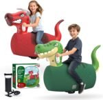 POVYRE Kids Boys Outdoor Toys, 2 PCS Giant Inflatable Dinosaur Bull Toys Bouncy Hopper with Pump, Ride-on Jumping Animal for Indoor Outdoor Play, 220 lbs Capacity, Gift for Ages 5+ - Image 2