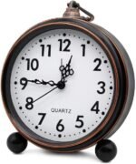 Retro Metal Table Clock Battery Operated Non-Ticking Silent Quartz Table Small Alarm Clock Desk Shelf HD Glass Clock for Kids Room (Arabic-550-12) - Image 2