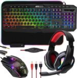 Ritz Gear RGB Gaming Accessories Kit | 4-in-1 Rainbow LED Backlight Bundle PC Combo with Multimedia Keyboard, Optical Mouse, Mouse Pad & Headset w/Adapter | for Windows 7+ Desktop, Laptop, Xbox & PS4 - Image 2