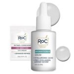 RoC Hydration+ Hyaluronic Acid Serum for Face, Hydrating, Plumping, Fragrance Free, Lightweight Formula with Collagen Proteins (1 Ounce) with Retinol Eye Cream Packette - Image 2