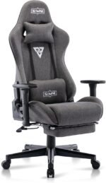 S*MAX Fabric Gaming Chair with Footrest Thicken Seat Ergonomic Gaming Chair with 3D Armrest Breathable Fabric Gamer Chairs for Adults Headrest Lumbar Support Gaming Chairs for Adults Grey - Image 2
