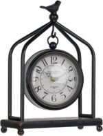 SOFFEE DESIGN 7.5'' x 10'' Mantel Clock Iron Tower Frame, Creative Bird Ornament Tabletop Clock, Silent Clock with Hollow Carved Back Cover for Home Decor, Black - Image 2