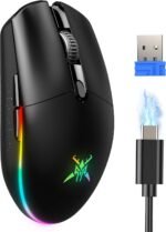 TECKNET Wireless Gaming Mouse Rechargeable - 8000 DPI, Long-Lasting 100Hrs Battery, RGB Backlit, 6 Programmable Buttons, Dual Connectivity (2.4G + USB-C) for PC, Mac, Laptop - Black - Image 2