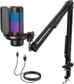 TONOR Gaming Microphone Set with Boom Arm, Vocal Condenser Microphone for PC with Stand, USB Mic with controllable RGB Light, One Tap Mute, Volume Control, for Discord, Twitch Streaming, TC310+ - Image 2