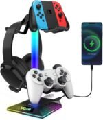 V VCOM RGB Gaming Headphones Stand with 2 USB Ports Headset Stand with 10 Light Modes and Non-Slip Rubber, Suitable for All Earphone Accessories, Best Gift for Husband, Kids, Boyfriend - Image 2