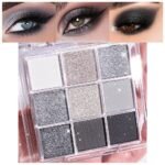 evpct 9 Colors Silver Gray Glitter Eyeshadow Palette, Black Smokey Grey and Silver White Sparkle Glitter Shimmer Shiny Eye Shadow Palette Makeup kit for older Women, High Pigment Waterproof eyeshadow - Image 2
