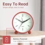 Analog Alarm Clock, 4 inch Super Silent Non Ticking Small Clock with Night Light, Battery Operated, Simple Design, Old Fashioned Style Wine-red Decor, for Bedroom, Bedside, Desk, Adult, Kid, Gift, Red - Image 4