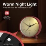 Analog Alarm Clock, 4 inch Super Silent Non Ticking Small Clock with Night Light, Battery Operated, Simple Design, Old Fashioned Style Wine-red Decor, for Bedroom, Bedside, Desk, Adult, Kid, Gift, Red - Image 5