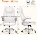 NEO CHAIR Office Desk Gaming Computer Home Chair Ergonomic Executive High Back Support Flip-up Arms Adjustable Height Swivel Rolling Wheels Comfy PU Leather (White) - Image 3