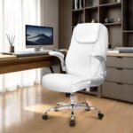 NEO CHAIR Office Desk Gaming Computer Home Chair Ergonomic Executive High Back Support Flip-up Arms Adjustable Height Swivel Rolling Wheels Comfy PU Leather (White) - Image 4