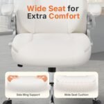 NEO CHAIR Office Desk Gaming Computer Home Chair Ergonomic Executive High Back Support Flip-up Arms Adjustable Height Swivel Rolling Wheels Comfy PU Leather (White) - Image 6