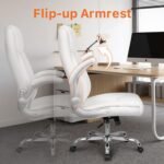 NEO CHAIR Office Desk Gaming Computer Home Chair Ergonomic Executive High Back Support Flip-up Arms Adjustable Height Swivel Rolling Wheels Comfy PU Leather (White) - Image 7