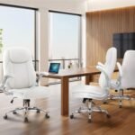 NEO CHAIR Office Desk Gaming Computer Home Chair Ergonomic Executive High Back Support Flip-up Arms Adjustable Height Swivel Rolling Wheels Comfy PU Leather (White) - Image 10