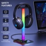 Gaming Headphone Stand PC Accessories - RGB Headset Stand with 2 USB Charger, Cool LED Headphone Holder PC Gaming Accessories for Boys Men Gamers, Computer Game Hardware for Desk - Image 3