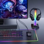 Gaming Headphone Stand PC Accessories - RGB Headset Stand with 2 USB Charger, Cool LED Headphone Holder PC Gaming Accessories for Boys Men Gamers, Computer Game Hardware for Desk - Image 7