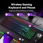 Redragon S107KS Wireless Gaming Keyboard and Mouse, RGB Backlit, 3 Mode (Wired/2.4G/BT), Up to 10,000 DPI Gaming Mouse with Software, Ultra Lightweight 65g, 25 Key Anti-Ghosting Keyboard for PC - Image 3