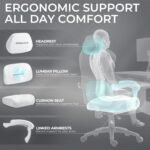 Dowinx Big and Tall Gaming Chair, Suede Fabric Game Chair with Pocket Spring Cushion, High Back Gamer Chair Ergonomic with Footrest for Adults Office, 440LBS, White - Image 5