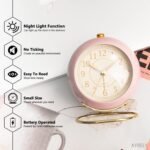 AYRELY® Battery Operated Desk Alarm Clock with Light,Silent No Ticking,Small Table Clock for Bedside/Bedroom/Living Room/Office/Travel/Kids/Room Decor Aesthetic Vintage(Pink) - Image 3
