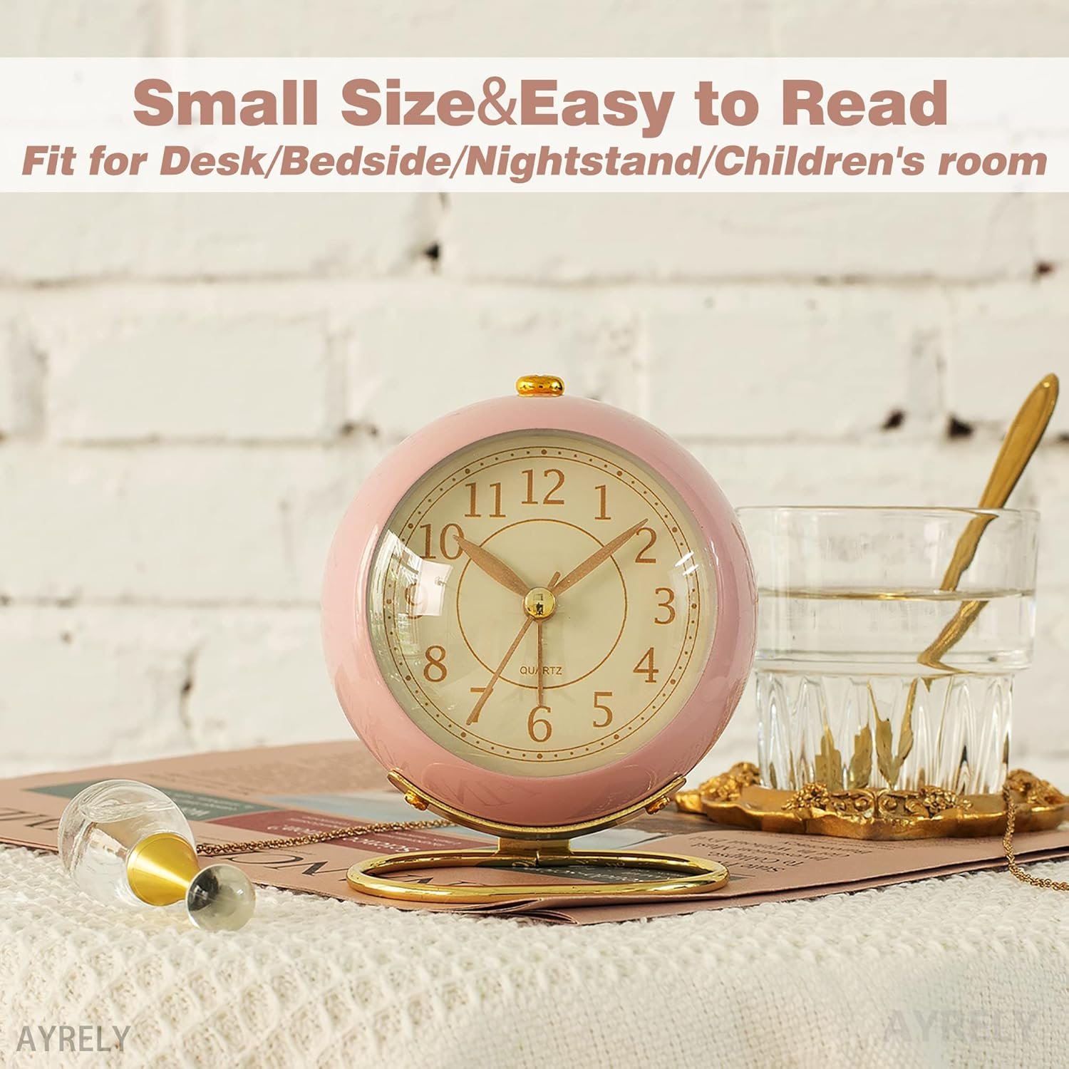 AYRELY® Battery Operated Desk Alarm Clock with Light,Silent No Ticking,Small Table Clock for Bedside/Bedroom/Living Room/Office/Travel/Kids/Room Decor Aesthetic Vintage(Pink) - Image 5