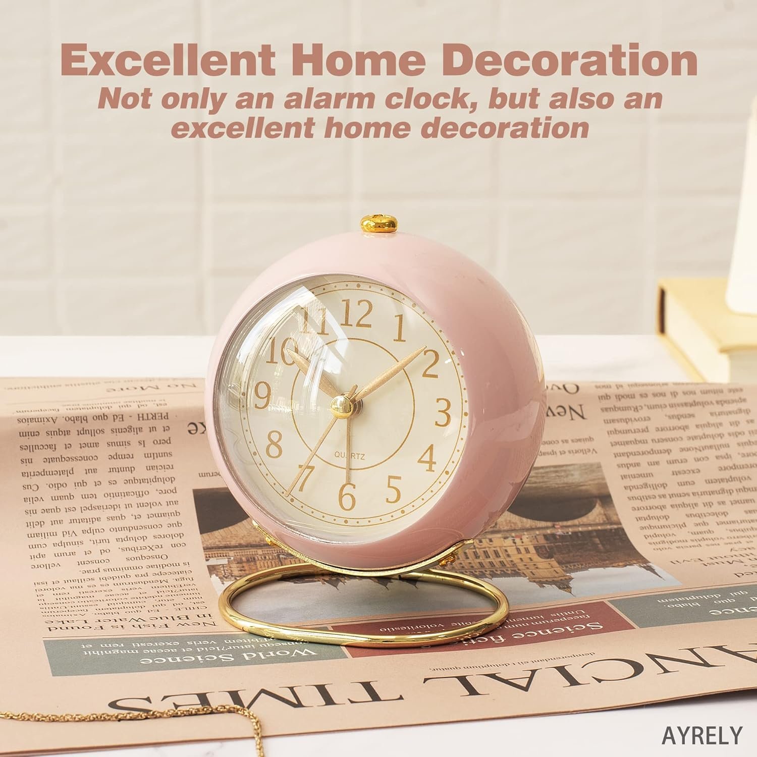 AYRELY® Battery Operated Desk Alarm Clock with Light,Silent No Ticking,Small Table Clock for Bedside/Bedroom/Living Room/Office/Travel/Kids/Room Decor Aesthetic Vintage(Pink) - Image 6