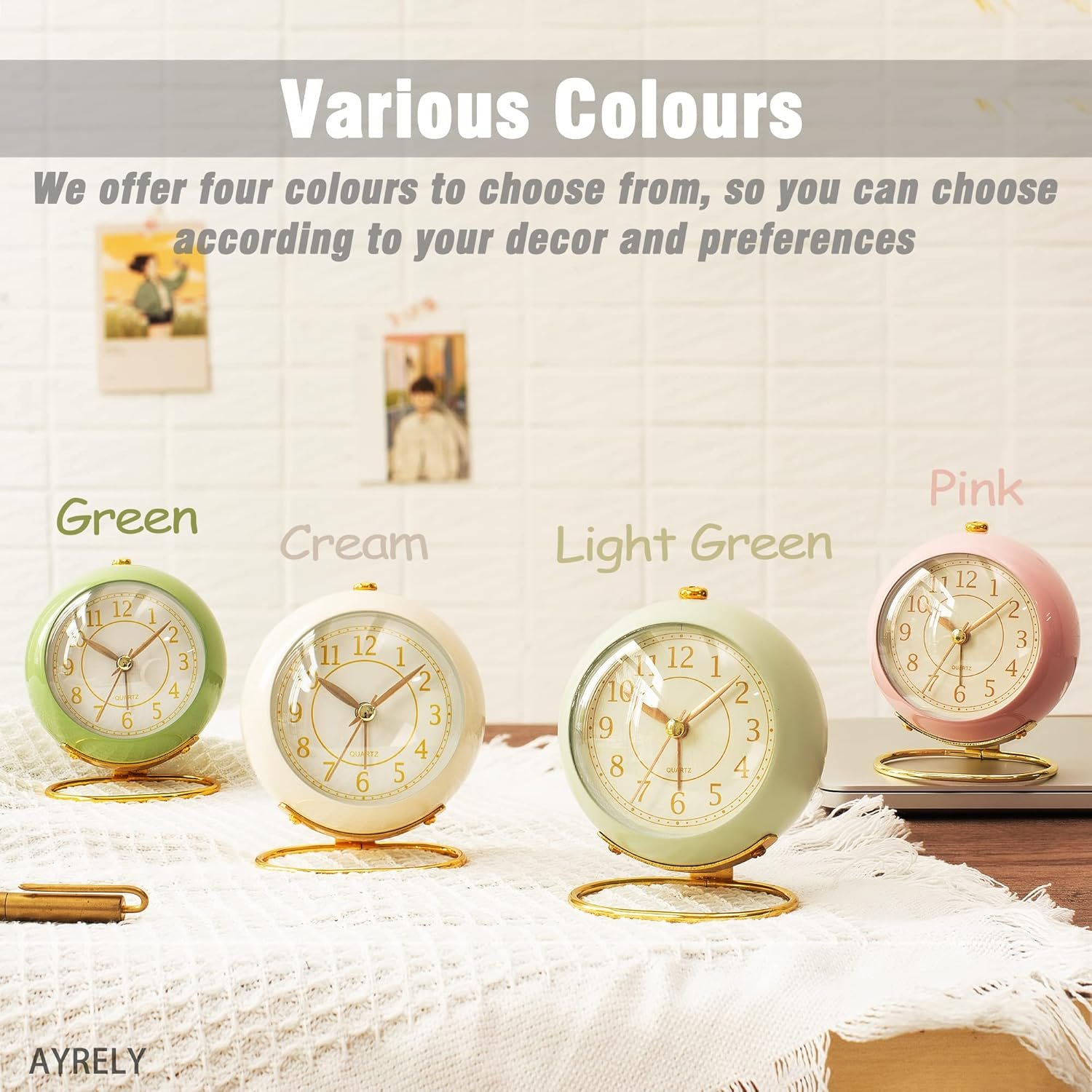 AYRELY® Battery Operated Desk Alarm Clock with Light,Silent No Ticking,Small Table Clock for Bedside/Bedroom/Living Room/Office/Travel/Kids/Room Decor Aesthetic Vintage(Pink) - Image 8
