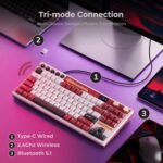 RK ROYAL KLUDGE M87 Wireless Gaming Keyboard with Screen and Dual Knob, 75% Percent 2.4Ghz/Bluetooth/USB-C Mechanical Keyboard with Gasket Structure, RGB Backlit Hot Swappable Cream Switch, Red - Image 4