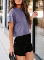 UNCLECAT Women's Cropped T Shirts Trendy Short Sleeve Crew Neck Crop Tops Solid Basic Tee - Image 3