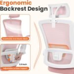 NEO CHAIR Ergonomic Office Desk Chair High Back Computer Gaming Mesh Chair with Comfy Task Adjustable Arms Lumbar Support Headrest Swivel for Home Office (Pink) - Image 4