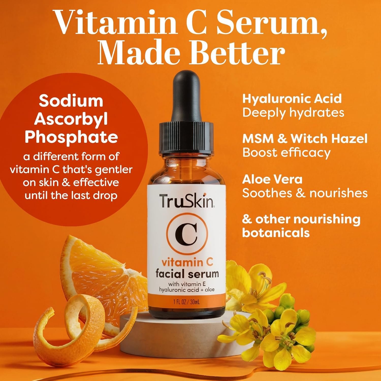 TruSkin Vitamin C Serum for Face - Anti Aging Face Serum with Hyaluronic Acid & Vitamin E - Brightening Formula for Improving Appearance of Dark Spots, Fine Lines & Wrinkles - All Skin Types, 1 fl oz - Image 3