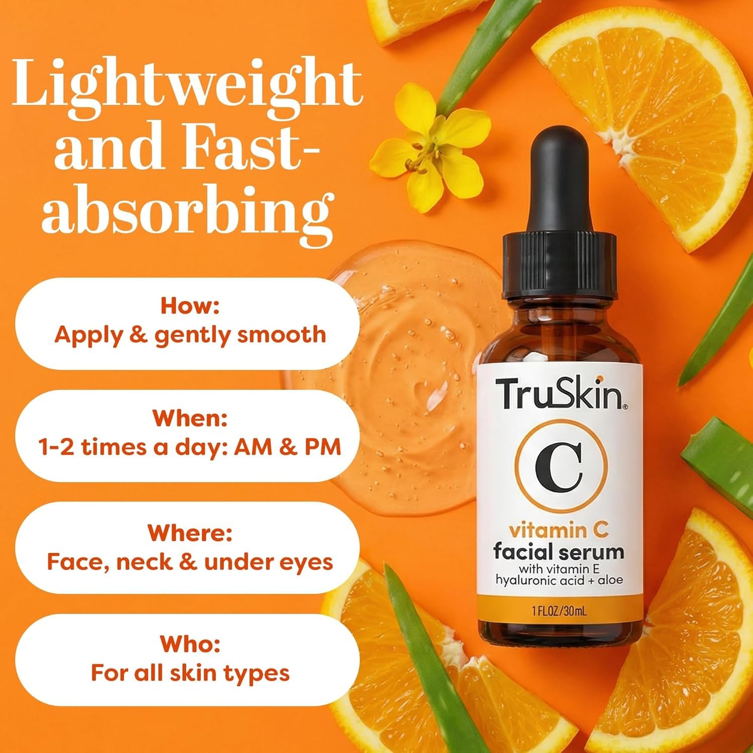 TruSkin Vitamin C Serum for Face - Anti Aging Face Serum with Hyaluronic Acid & Vitamin E - Brightening Formula for Improving Appearance of Dark Spots, Fine Lines & Wrinkles - All Skin Types, 1 fl oz - Image 4