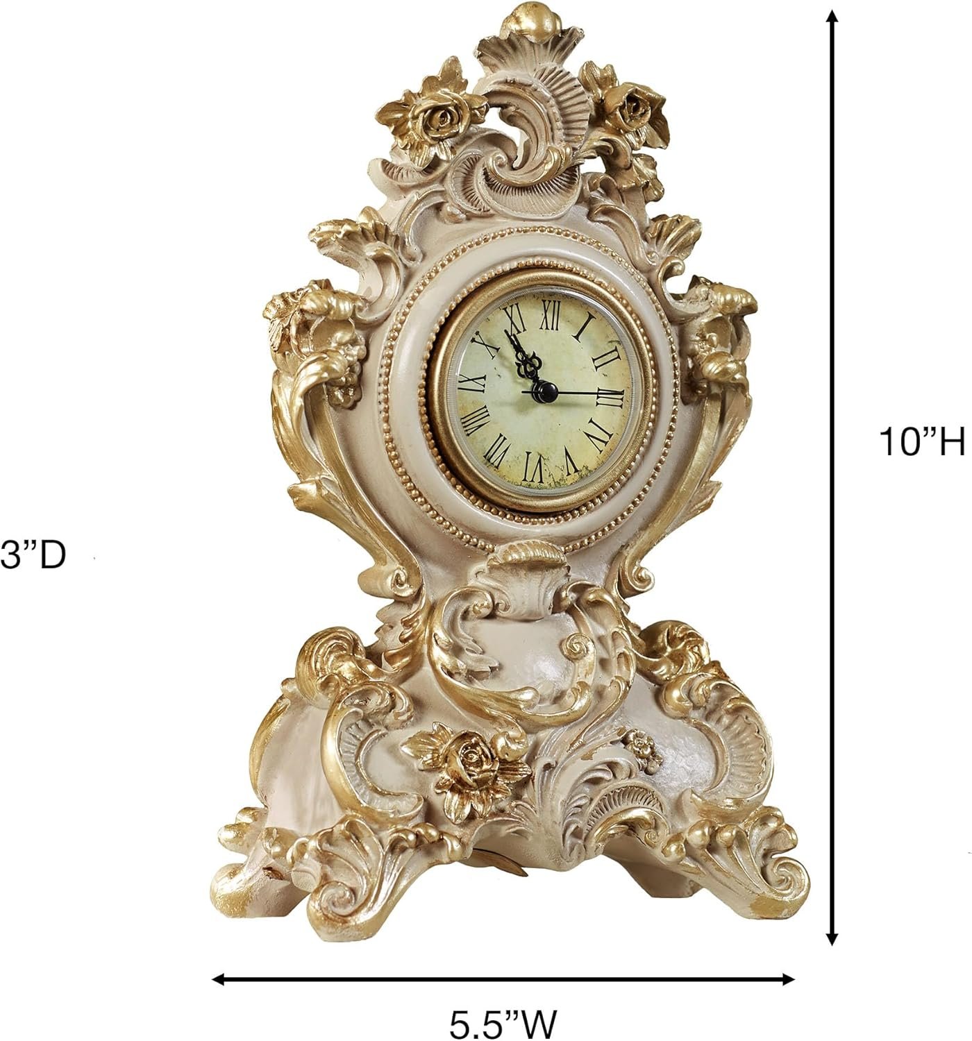 Touch of Class Oliviana Table Clock - Resin - Ivory, Gold - Victorian Style - Acanthus Leaves - Vintage Decor for Bedroom, Bathroom Shelf, Living Room, Mantel, Entryway, Foyer - Image 4