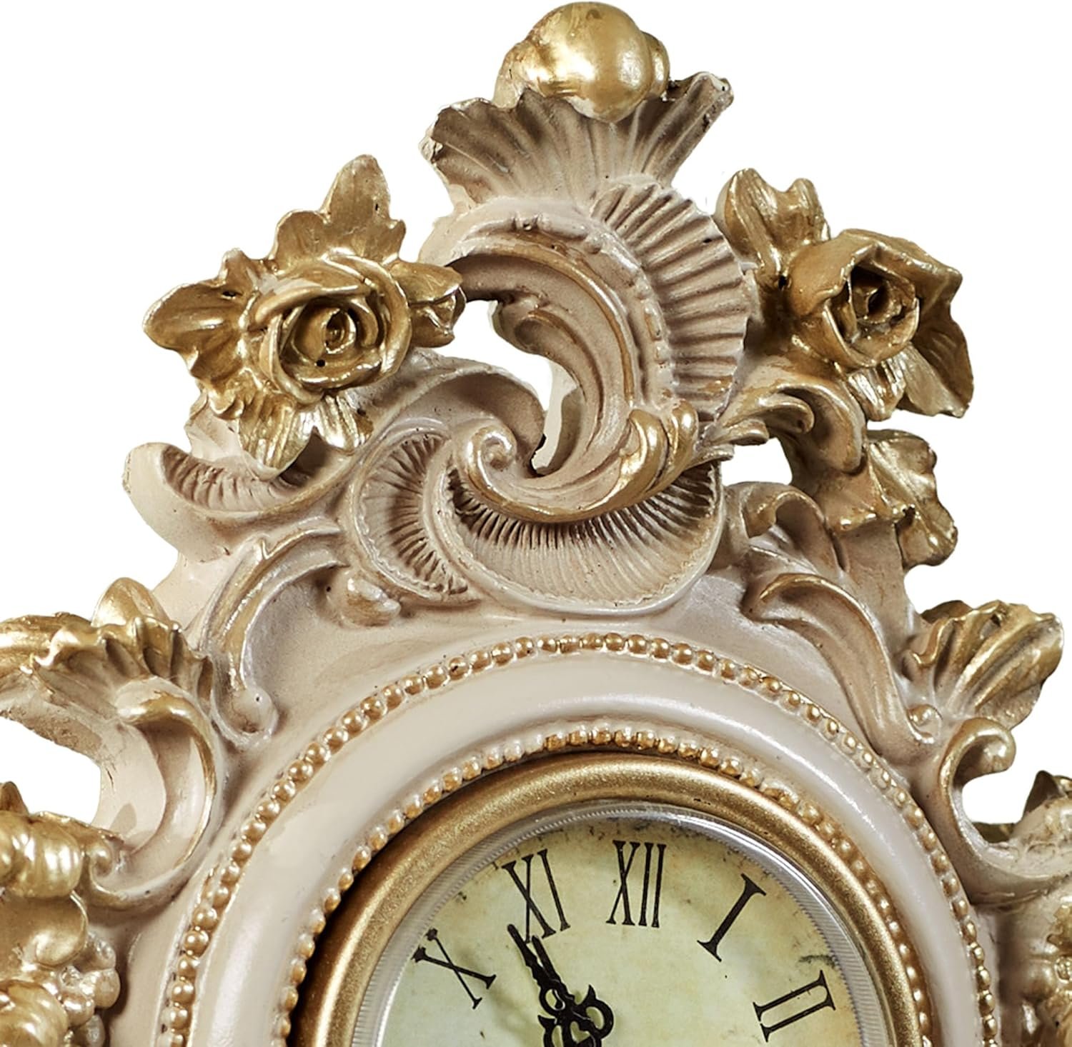 Touch of Class Oliviana Table Clock - Resin - Ivory, Gold - Victorian Style - Acanthus Leaves - Vintage Decor for Bedroom, Bathroom Shelf, Living Room, Mantel, Entryway, Foyer - Image 5