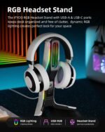 RGB Gaming Headset Stand with 2 USB and 1 Type-C Ports, Game Headphone Mount for PC Computer, Xbox One, Xbox Series S/X, PS5, PS4, Earphone Holder Hanger, Desk Gamer Accessories, Black&White - Image 3