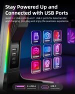 RGB Gaming Headset Stand with 2 USB and 1 Type-C Ports, Game Headphone Mount for PC Computer, Xbox One, Xbox Series S/X, PS5, PS4, Earphone Holder Hanger, Desk Gamer Accessories, Black&White - Image 5