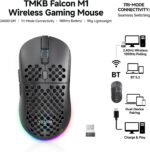 TMKB Wireless Gaming Mouse, 24000DPI Optical Sensor, 180Hrs Battery, Lightweight, 6 Programmable Buttons, RGB Strip, 2.4G/BT5.2/USB-C Wired for PC/Mac/Laptop - Matte Black - Image 3
