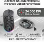 TMKB Wireless Gaming Mouse, 24000DPI Optical Sensor, 180Hrs Battery, Lightweight, 6 Programmable Buttons, RGB Strip, 2.4G/BT5.2/USB-C Wired for PC/Mac/Laptop - Matte Black - Image 4