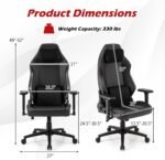 Giantex Gaming Chair, Video Game Chair with Magnetic Headrest & Lumbar Support, Ergonomic Computer Chair w/Rocking Function & 2D Armrests, Height Adjustable Swivel Task Chair, Black - Image 4