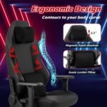 Giantex Gaming Chair, Video Game Chair with Magnetic Headrest & Lumbar Support, Ergonomic Computer Chair w/Rocking Function & 2D Armrests, Height Adjustable Swivel Task Chair, Black - Image 5