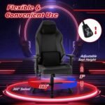 Giantex Gaming Chair, Video Game Chair with Magnetic Headrest & Lumbar Support, Ergonomic Computer Chair w/Rocking Function & 2D Armrests, Height Adjustable Swivel Task Chair, Black - Image 8